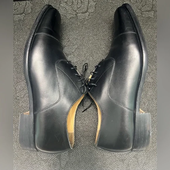 HERMES Classic Black Cap Toe Lace up Mens Leather Oxfords Size:EU 43 1/2/US 10.5 - Picture 4 of 16